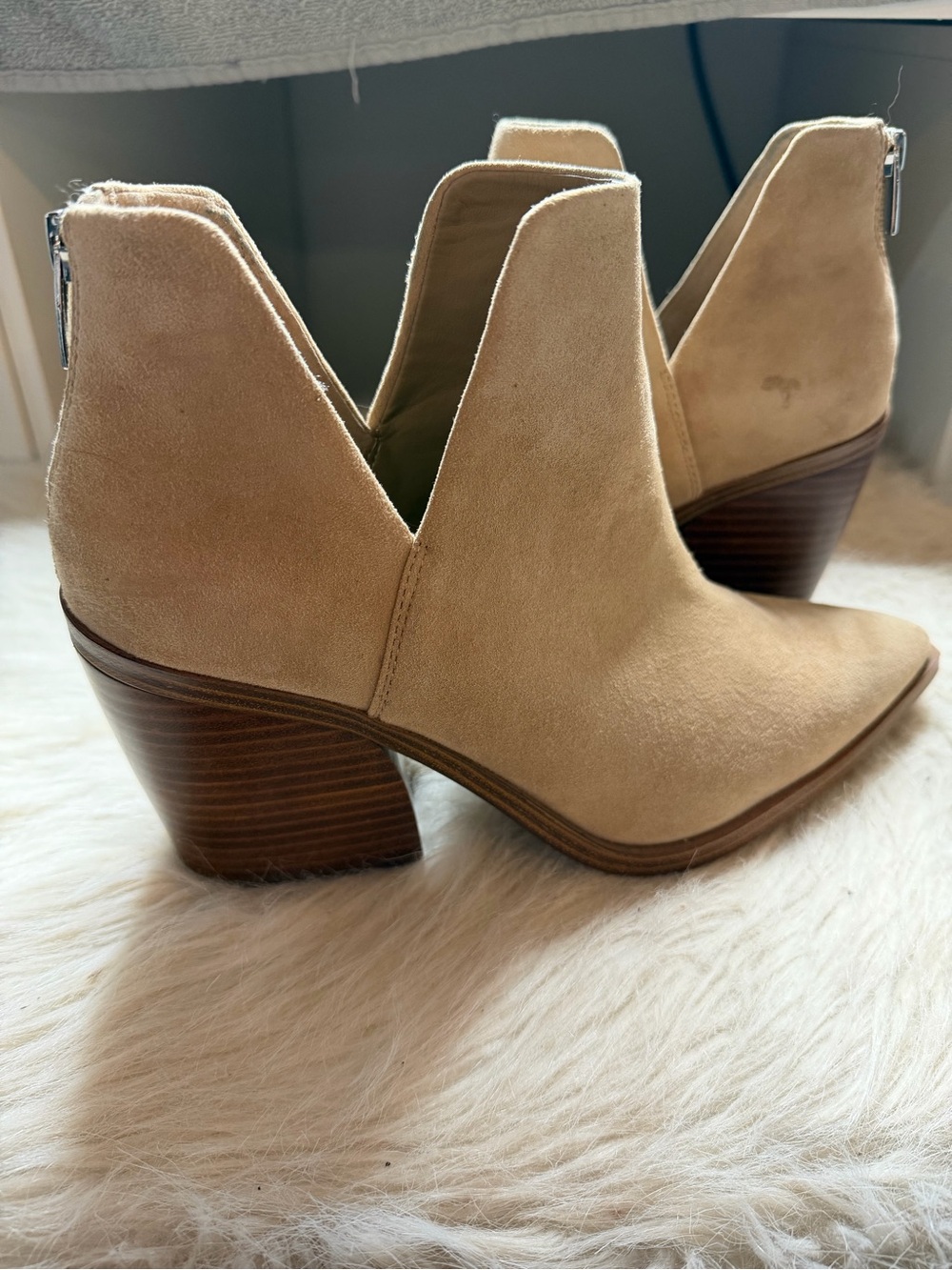 Women's Tan Suede Cutout Ankle Booties
